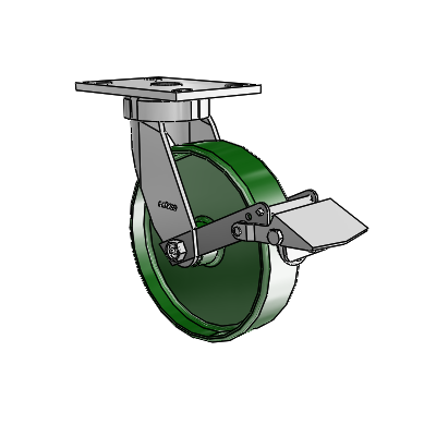 6 Series Kingpinless Casters Top Plate Swivel Caster with 8 x 2 Cast Iron Wheel and Tread Lock Brake